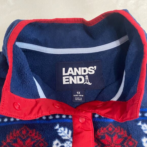 Lands' End Women's Henley Snap Fleece Jacket Blue 1X 16W-18W Fair Isle Nordic - Picture 5 of 9